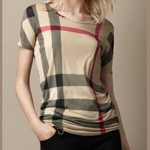 Burberry Brit Plaid Print Scoop Neck T-Shirt-XS